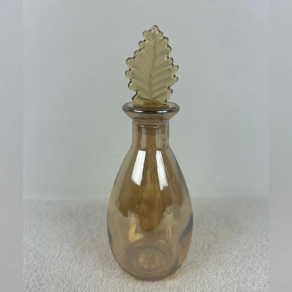 Amber Glass Decorative Bottle with Plastic Leaf Stopper - Home Accents